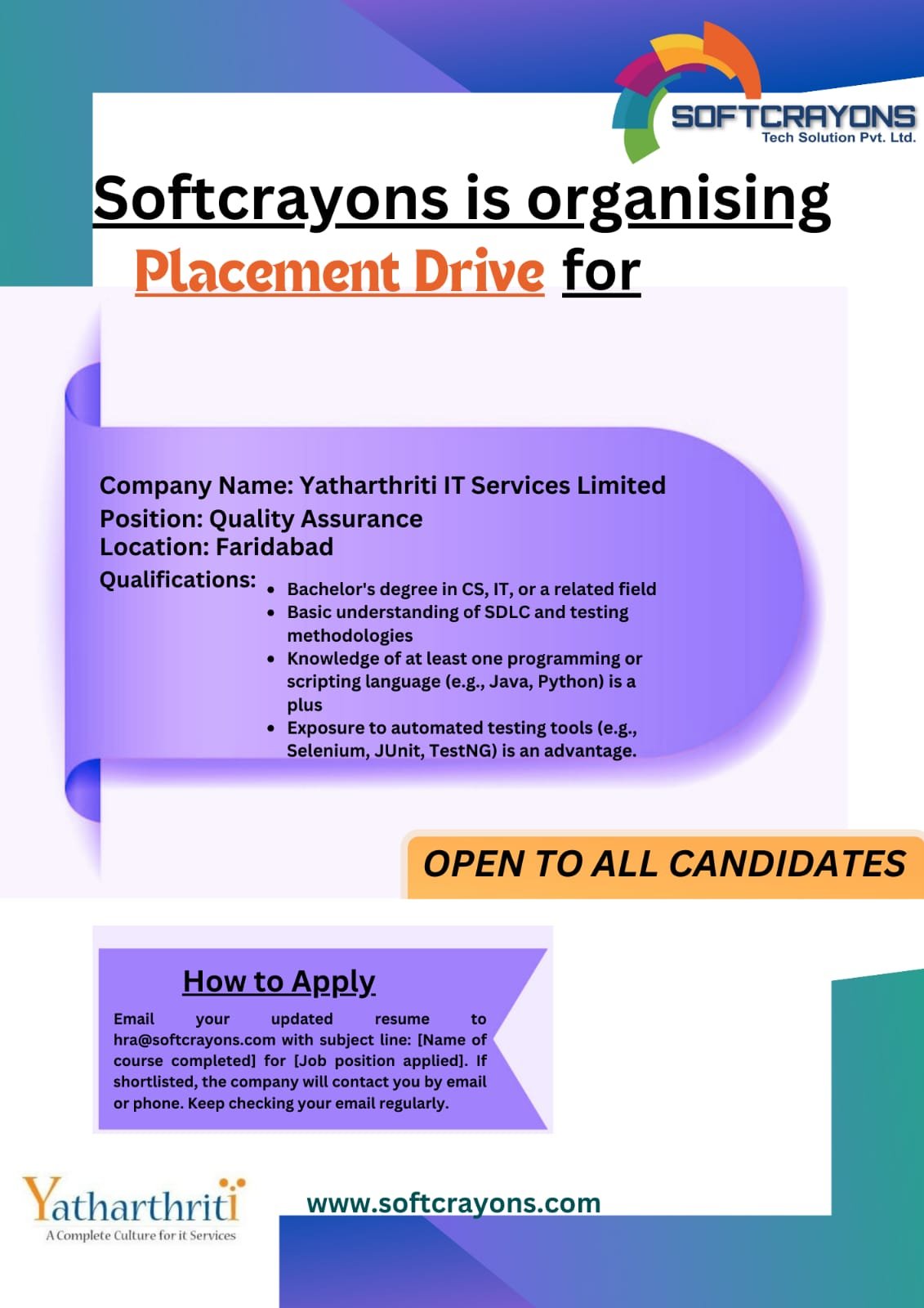softcrayons is organising placement drive for