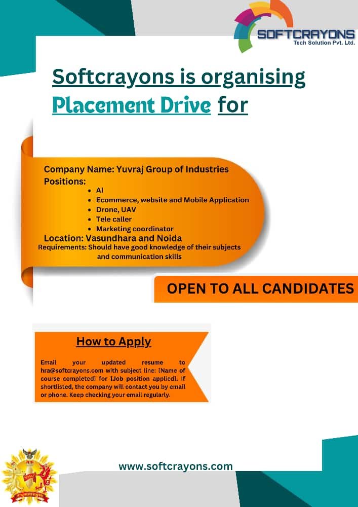 softcrayons is organising  placement drive for