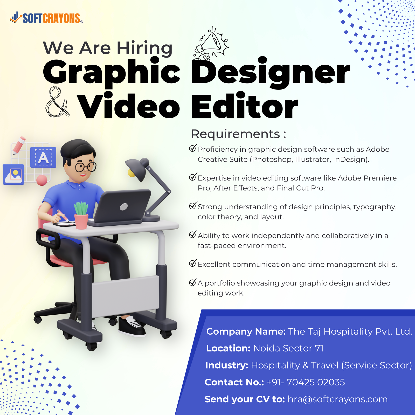 Job opening for Graphics Designer & Video Editor